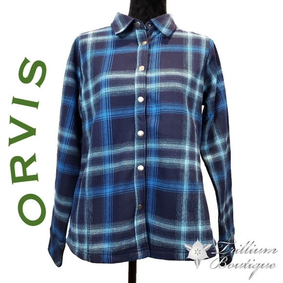 Orvis Womens Plaid Fleece Lined Shirt 